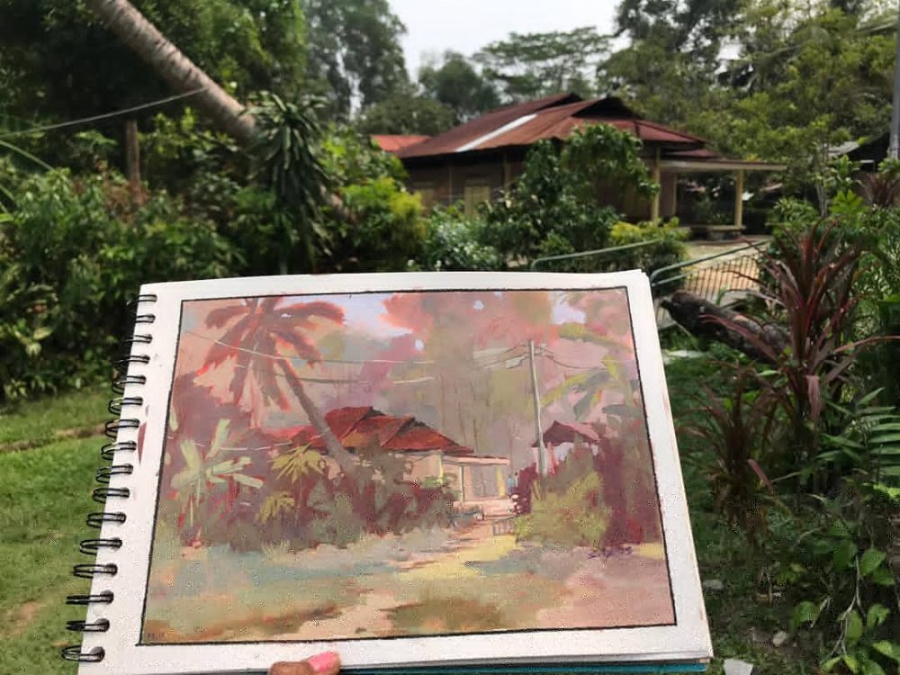 Kampong Buangkok, Singapore village painting-Sep2019