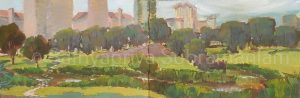 Bishan Park on-location panoramic sketch in gouache