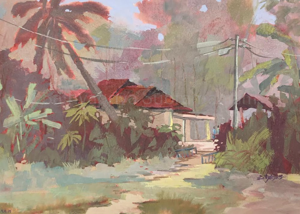 Kampong Buangkok, Singapore village painting-Sep2019